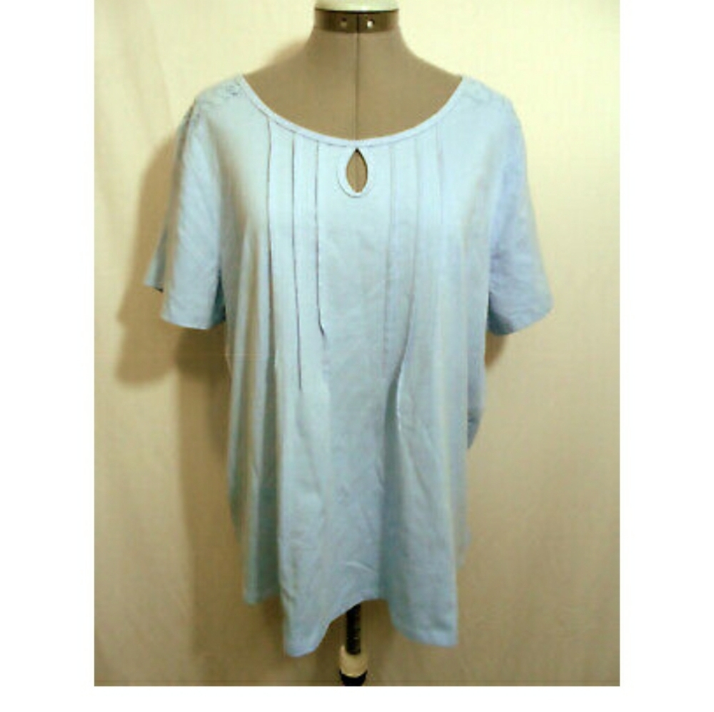 LATTICE & LACE Keyhole T-shirt Top Plus 1X Blue SS